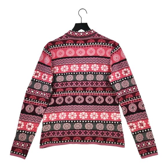 Islandic Design Angora Blend Cardigan Sweater Medium Crochet Floral Fair Isle - Picture 6 of 12